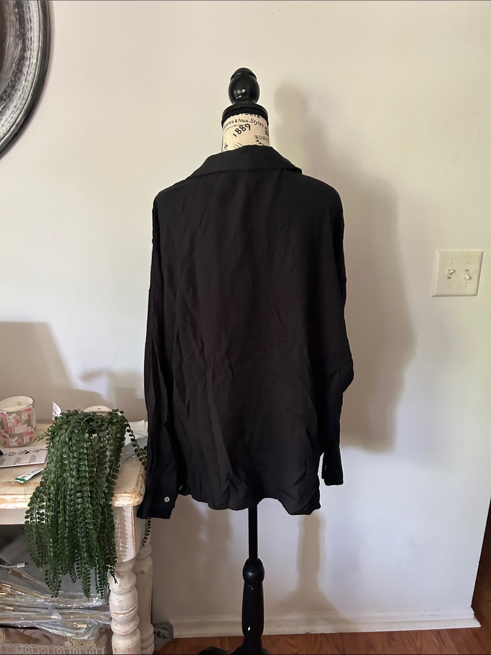 Anthropologie Dylon Long Sleeved Black Draped V-Neck Blouse - Picture 4 of 5